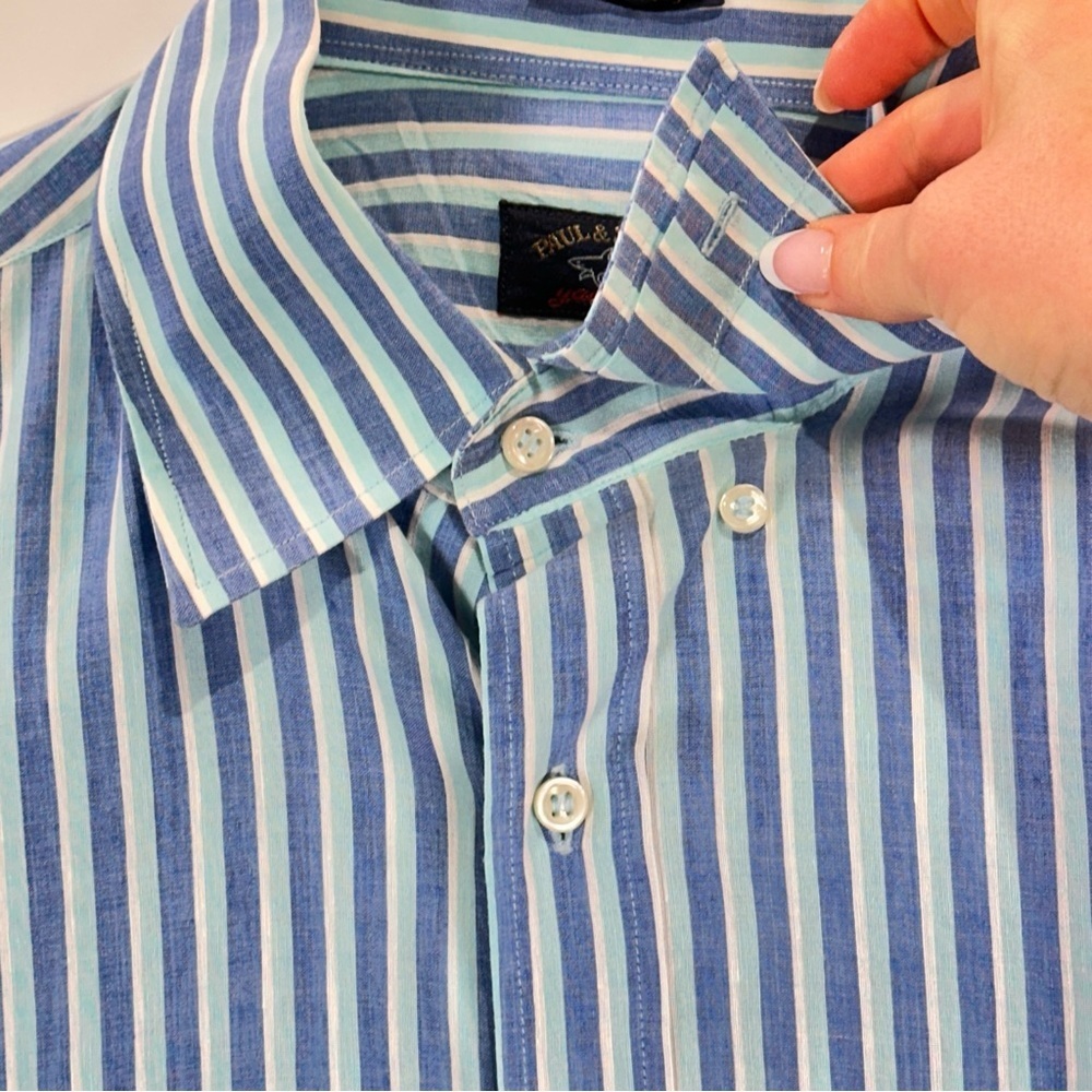 Paul & Shark Men’s Linen Button Down Striped Shirt Blue Medium - Picture 6 of 14